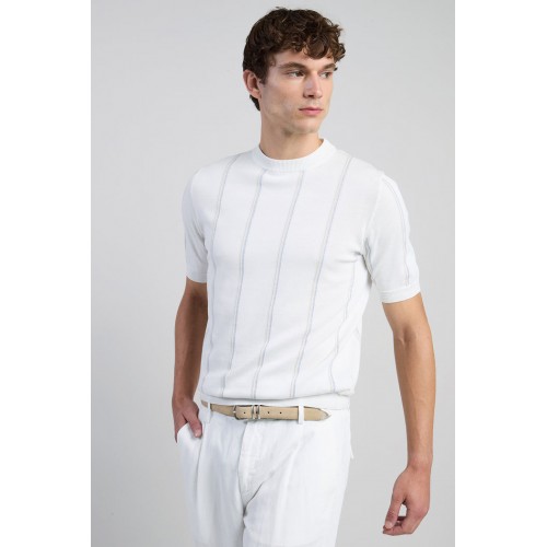 Tricou ELEVENTY, sea island cotton short sleeve crew neck sweater, Alb