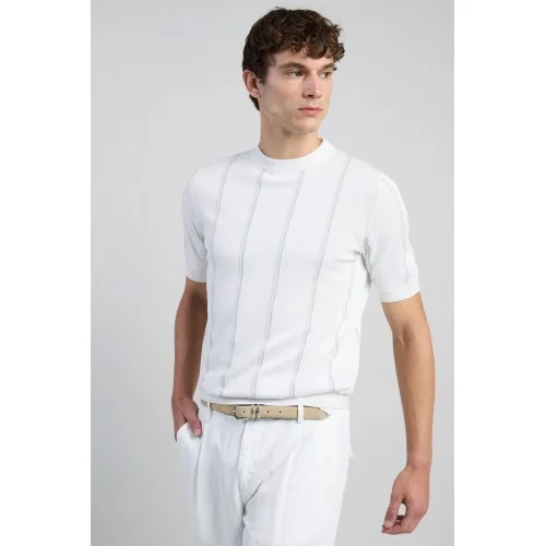 Tricou ELEVENTY, sea island cotton short sleeve crew neck sweater, Alb
