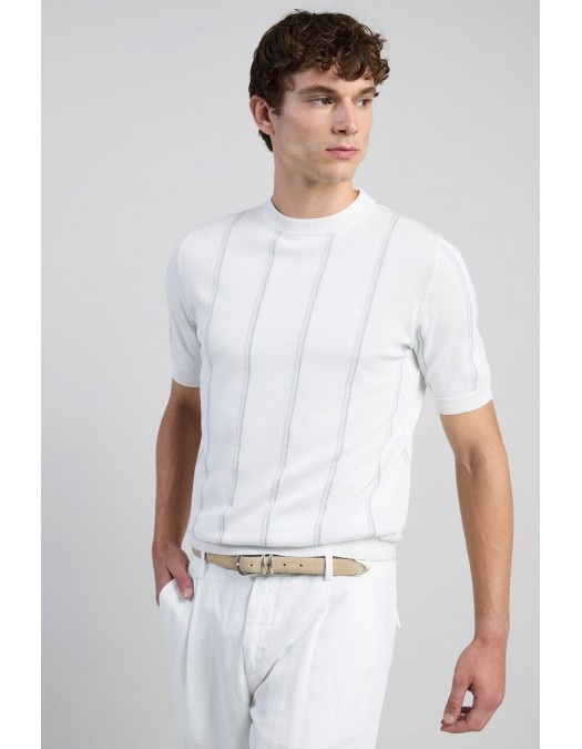 Tricou ELEVENTY, sea island cotton short sleeve crew neck sweater, Alb - M76MAGM67MAG0M042011303