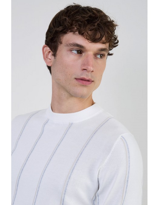 Tricou ELEVENTY, sea island cotton short sleeve crew neck sweater, Alb - M76MAGM67MAG0M042011303