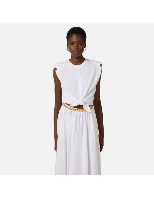 Top ELISABETTA FRANCHI, Knot T-shirt, Alb - MA01161E2270