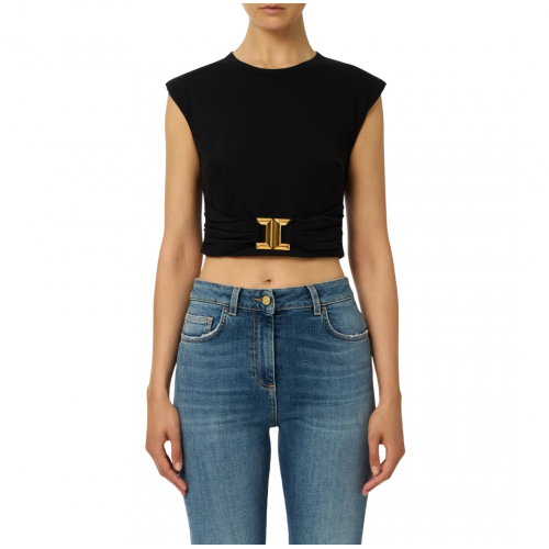TOP ELISABETTA FRANCHI, Jewel Logo, Slim, Black TOP ELISABETTA FRANCHI, Jewel Logo, Slim, Black