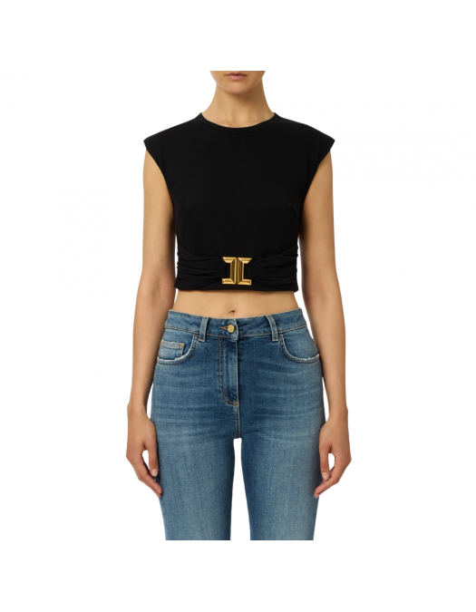 TOP ELISABETTA FRANCHI, Jewel Logo, Slim, Black - MA01656E2110 TOP ELISABETTA FRANCHI, Jewel Logo, Slim, Black - MA01656E2110