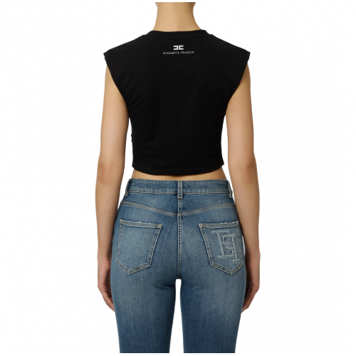 TOP ELISABETTA FRANCHI, Jewel Logo, Slim, Black TOP ELISABETTA FRANCHI, Jewel Logo, Slim, Black