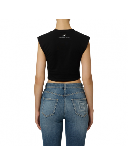 TOP ELISABETTA FRANCHI, Jewel Logo, Slim, Black - MA01656E2110 TOP ELISABETTA FRANCHI, Jewel Logo, Slim, Black - MA01656E2110