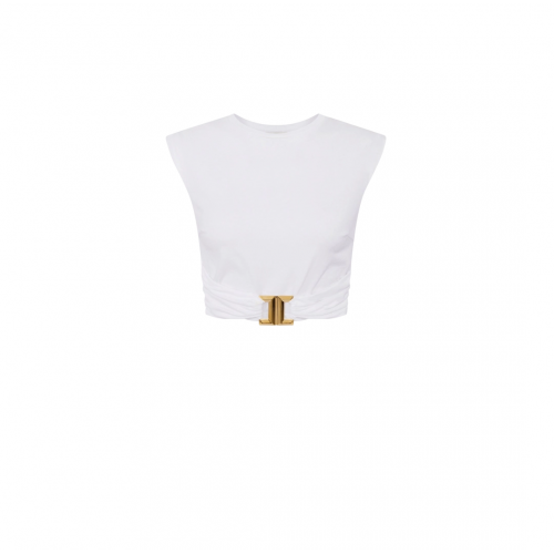 TOP ELISABETTA FRANCHI, Jewel Logo, Slim, White TOP ELISABETTA FRANCHI, Jewel Logo, Slim, White