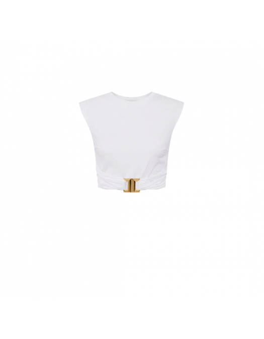 TOP ELISABETTA FRANCHI, Jewel Logo, Slim, White - MA01656E2270 TOP ELISABETTA FRANCHI, Jewel Logo, Slim, White - MA01656E2270