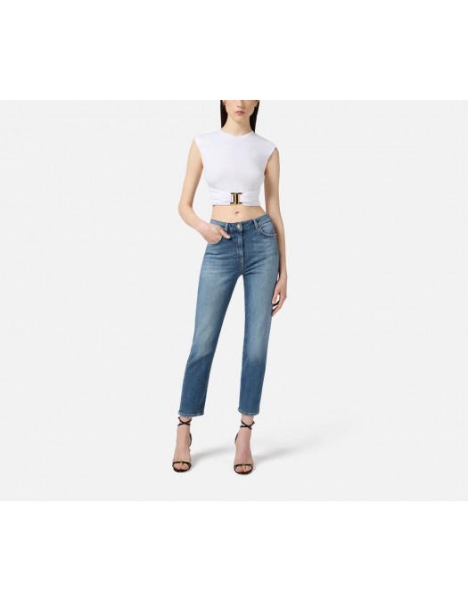TOP ELISABETTA FRANCHI, Jewel Logo, Slim, White - MA01656E2270 TOP ELISABETTA FRANCHI, Jewel Logo, Slim, White - MA01656E2270