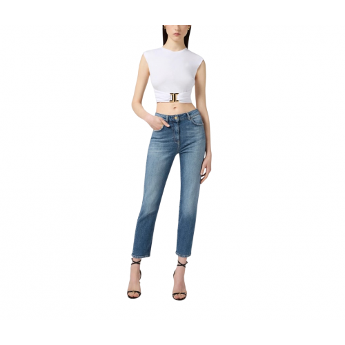 TOP ELISABETTA FRANCHI, Jewel Logo, Slim, White TOP ELISABETTA FRANCHI, Jewel Logo, Slim, White