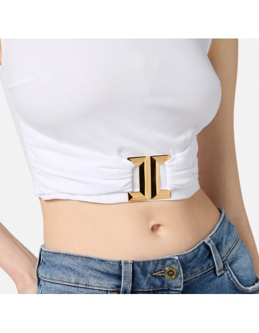 TOP ELISABETTA FRANCHI, Jewel Logo, Slim, White - MA01656E2270 TOP ELISABETTA FRANCHI, Jewel Logo, Slim, White - MA01656E2270