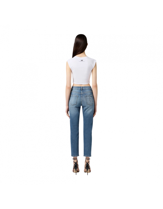 TOP ELISABETTA FRANCHI, Jewel Logo, Slim, White - MA01656E2270 TOP ELISABETTA FRANCHI, Jewel Logo, Slim, White - MA01656E2270
