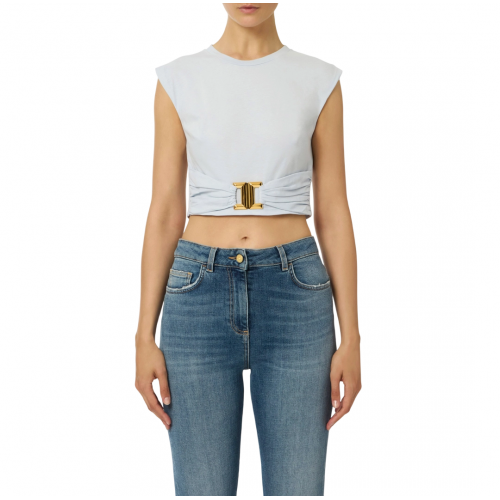 TOP ELISABETTA FRANCHI,  Jewel Logo, Slim, Starlight Grey TOP ELISABETTA FRANCHI,  Jewel Logo, Slim, Starlight Grey