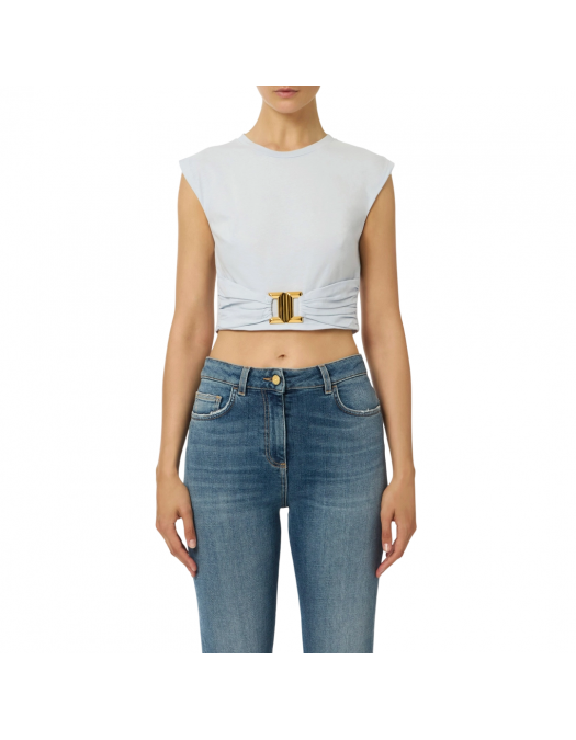 TOP ELISABETTA FRANCHI, Jewel Logo, Slim, Starlight Grey - MA01656E2EA7 TOP ELISABETTA FRANCHI, Jewel Logo, Slim, Starlight Grey - MA01656E2EA7