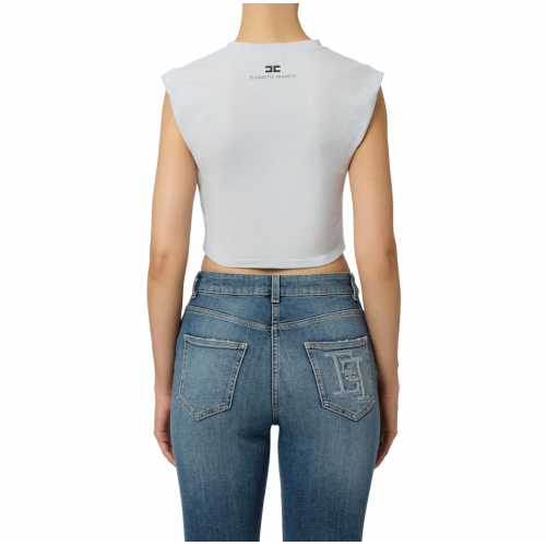TOP ELISABETTA FRANCHI,  Jewel Logo, Slim, Starlight Grey TOP ELISABETTA FRANCHI,  Jewel Logo, Slim, Starlight Grey