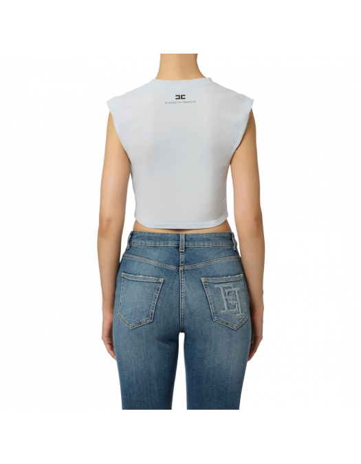 TOP ELISABETTA FRANCHI, Jewel Logo, Slim, Starlight Grey - MA01656E2EA7 TOP ELISABETTA FRANCHI, Jewel Logo, Slim, Starlight Grey - MA01656E2EA7