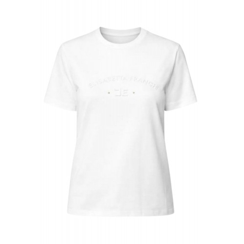 Tricou ELISABETTA FRANCHI, Logo Embroidery Cotton T-Shirt, Alb