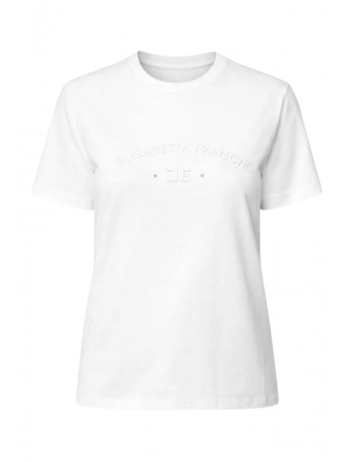 Tricou ELISABETTA FRANCHI, Logo Embroidery Cotton T-Shirt, Alb - MA01761E2270