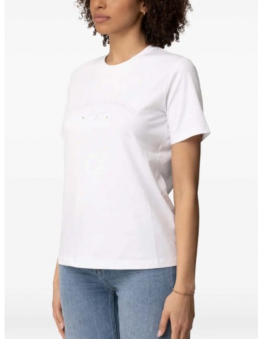 Tricou ELISABETTA FRANCHI, Logo Embroidery Cotton T-Shirt, Alb - MA01761E2270