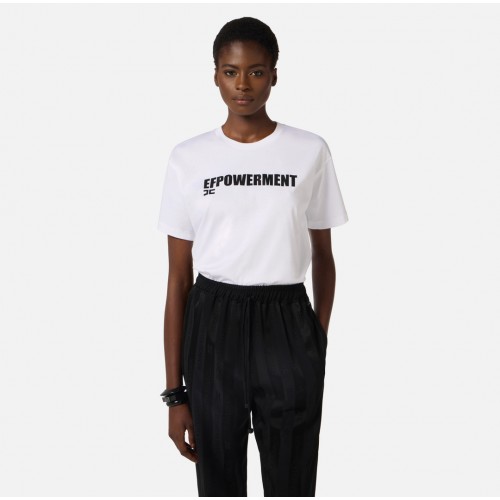 Tricou ELISABETTA FRANCHI, Jersey T-shirt with drawstring, Alb