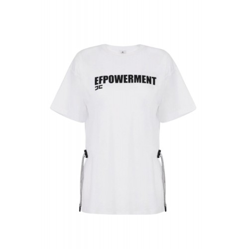 Tricou ELISABETTA FRANCHI, Jersey T-shirt with drawstring, Alb