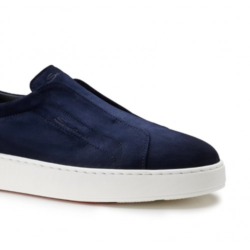 Loafers SANTONI, Men's blu suede slip-on sneaker