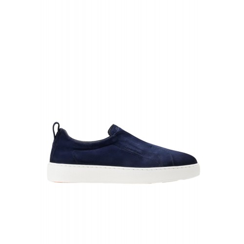 Loafers SANTONI, Men's blu suede slip-on sneaker