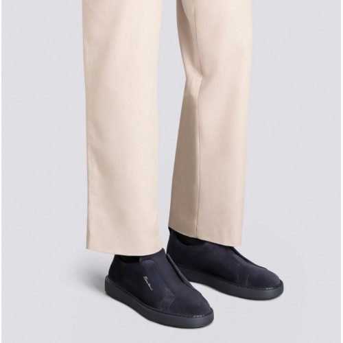 Loafers SANTONI, suede loafers, Dark Blue