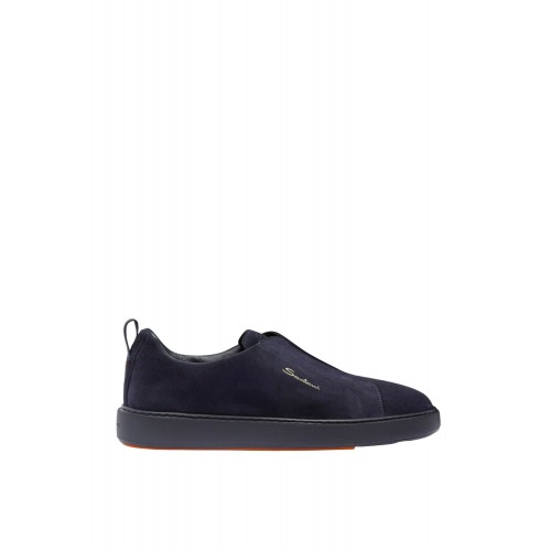 Loafers SANTONI, suede loafers, Dark Blue