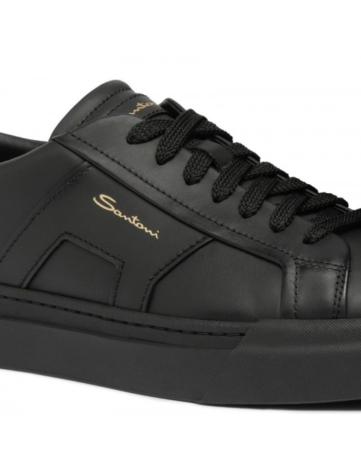 Sneakers SANTONI, black leather double buckle sneaker - MBGT21779NEORXWHN01