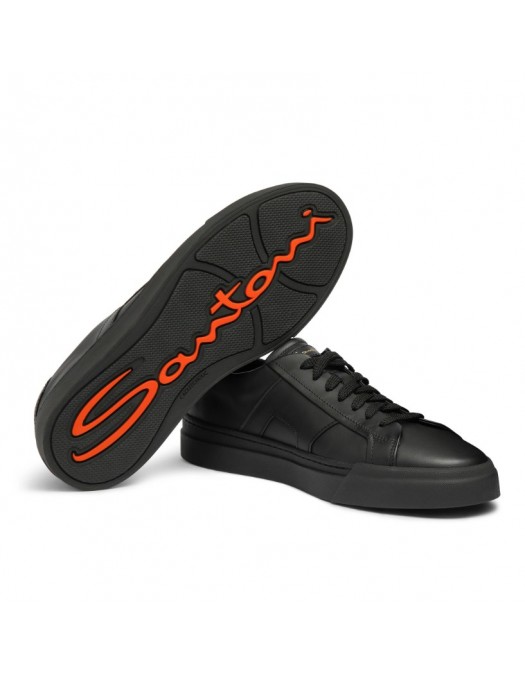 Sneakers SANTONI, black leather double buckle sneaker - MBGT21779NEORXWHN01