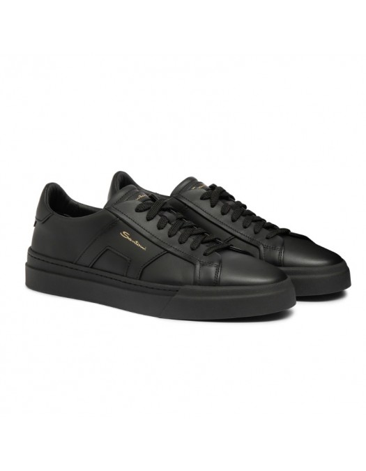 Sneakers SANTONI, black leather double buckle sneaker - MBGT21779NEORXWHN01
