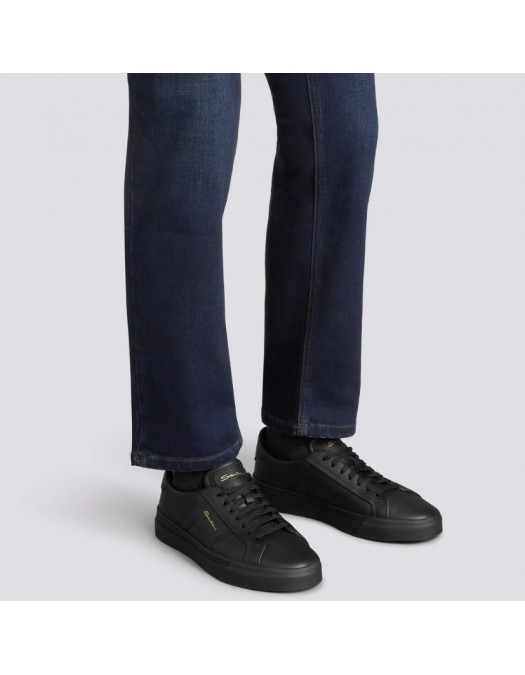 Sneakers SANTONI, black leather double buckle sneaker - MBGT21779NEORXWHN01