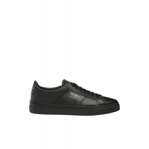 Sneakers SANTONI, black leather double buckle sneaker