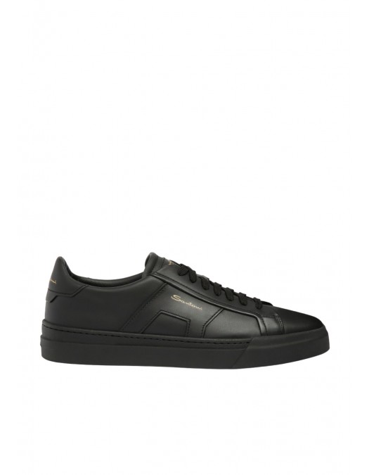 Sneakers SANTONI, black leather double buckle sneaker - MBGT21779NEORXWHN01