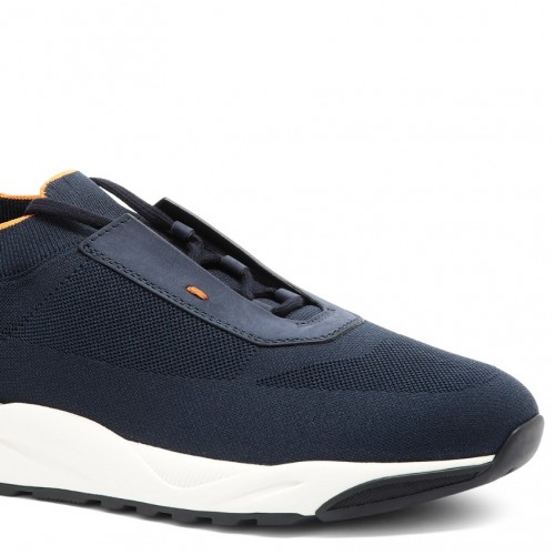 Sneakers SANTONI, blue stretch knit sneaker