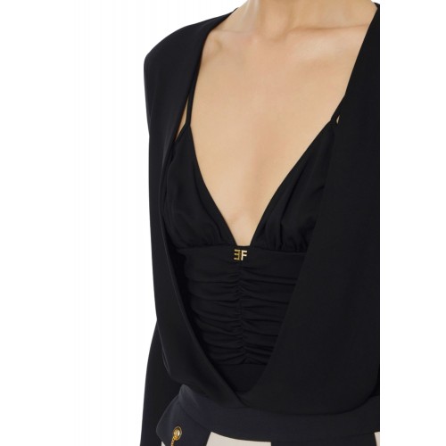 BLUZA ELISABETTA FRANCHI, Decolteu adanc, logo atasat, Negru BLUZA ELISABETTA FRANCHI, Decolteu adanc, logo atasat, Negru