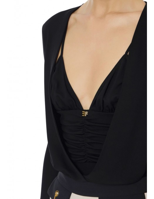 BLUZA ELISABETTA FRANCHI, Decolteu adanc, logo atasat, Negru - MD00156E2110 BLUZA ELISABETTA FRANCHI, Decolteu adanc, logo atasat, Negru - MD00156E2110