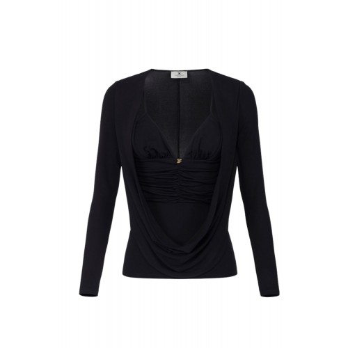 BLUZA ELISABETTA FRANCHI, Decolteu adanc, logo atasat, Negru BLUZA ELISABETTA FRANCHI, Decolteu adanc, logo atasat, Negru