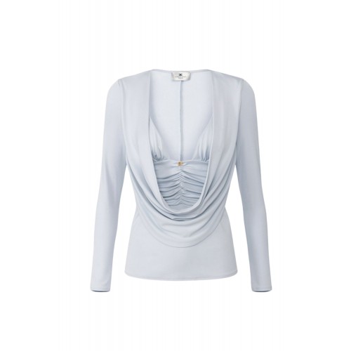 BLUZA ELISABETTA FRANCHI, Decolteu adanc, logo atasat, Bleu