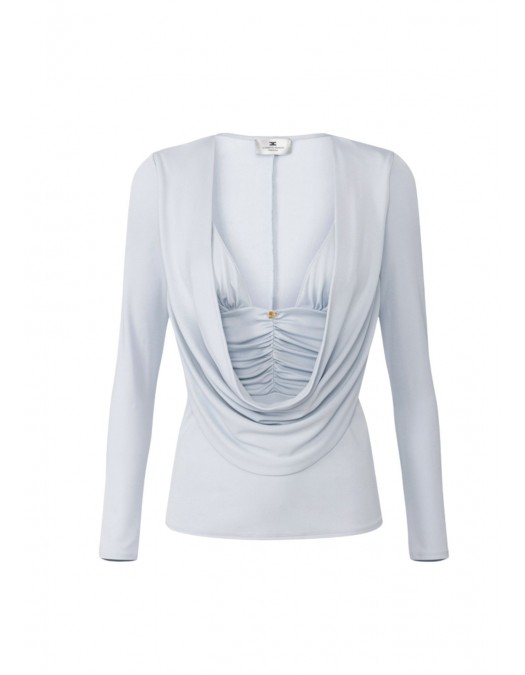 BLUZA ELISABETTA FRANCHI, Decolteu adanc, logo atasat, Bleu - MD00156E2EA7