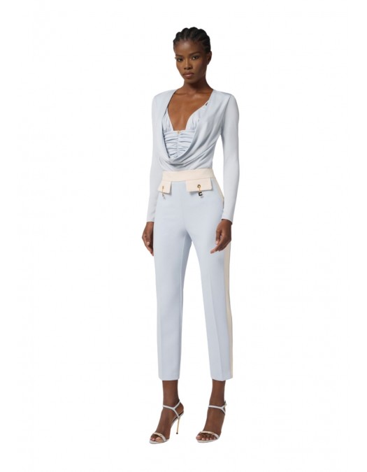 BLUZA ELISABETTA FRANCHI, Decolteu adanc, logo atasat, Bleu - MD00156E2EA7