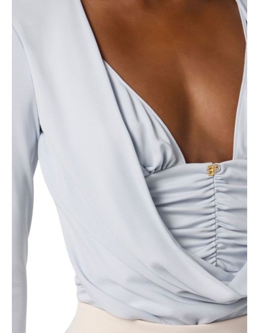 BLUZA ELISABETTA FRANCHI, Decolteu adanc, logo atasat, Bleu - MD00156E2EA7