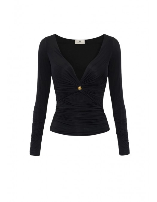 Bluza ELISABETTA FRANCHI, Jersey top with gold button - MD02962E2110