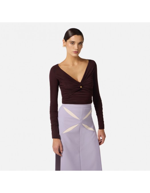 Bluza ELISABETTA FRANCHI, Jersey top with gold button, Visiniu - MD02962E2644