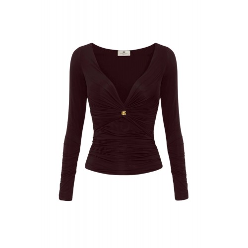 Bluza ELISABETTA FRANCHI, Jersey top with gold button, Visiniu