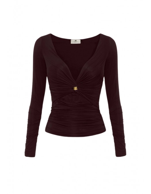 Bluza ELISABETTA FRANCHI, Jersey top with gold button, Visiniu - MD02962E2644