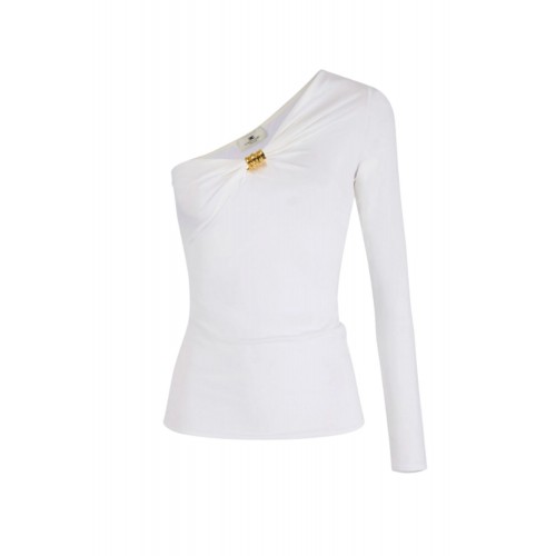 Top ELISABETTA FRANCHI, lightweight crêpe jersey fabric, Alb