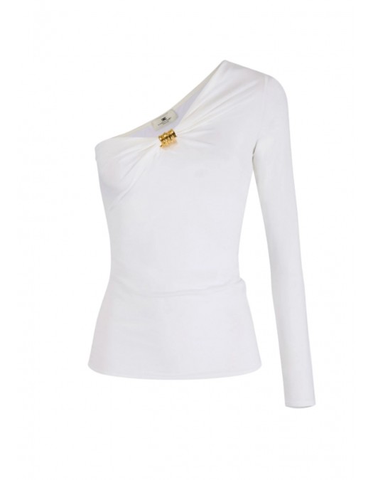 Top ELISABETTA FRANCHI, lightweight crêpe jersey fabric, Alb - MD03062E2360