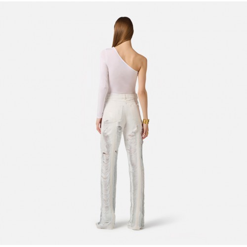 Top ELISABETTA FRANCHI, lightweight crêpe jersey fabric, Alb