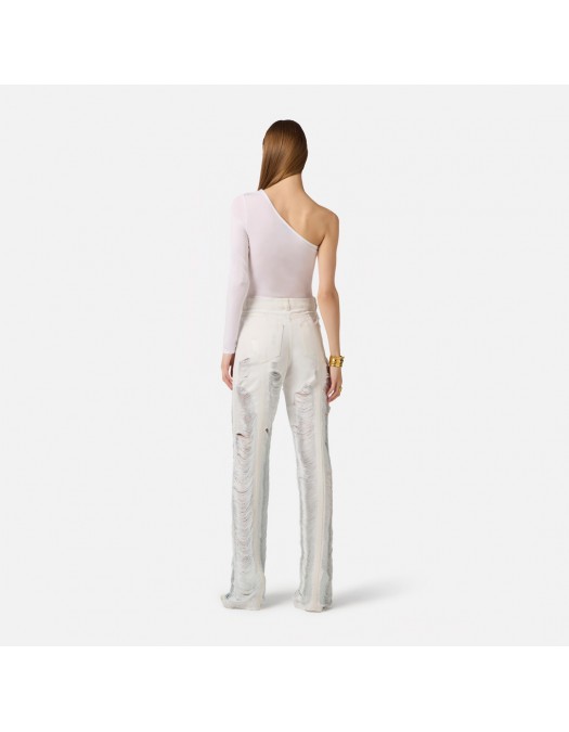 Top ELISABETTA FRANCHI, lightweight crêpe jersey fabric, Alb - MD03062E2360